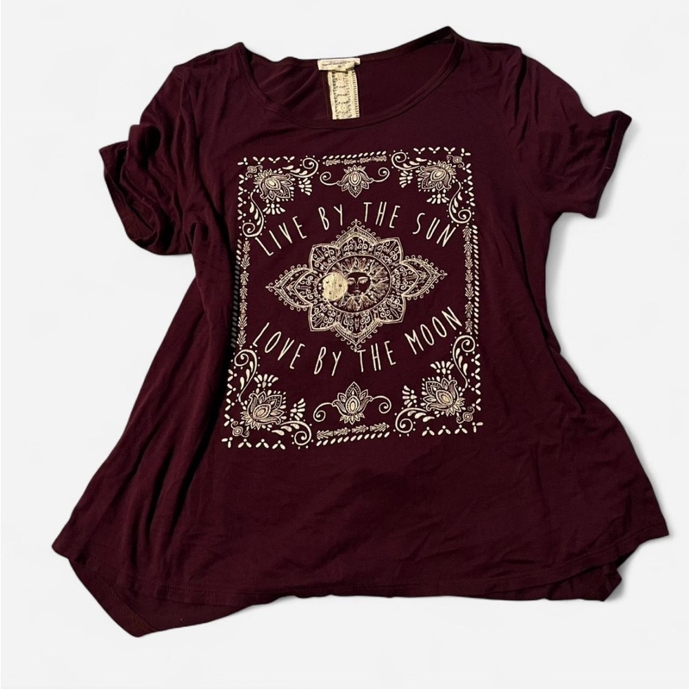 Moonchild Burgundy and Cream Lace Top, Size XL, EUC
